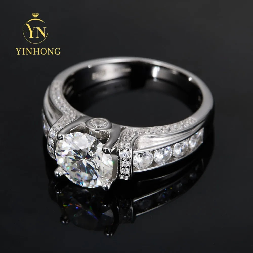 High Quality Wedding Jewelry  S925 Silver Moissanite Men's Patterned Rings Round Cut for Men's Wedding Engagement Ring