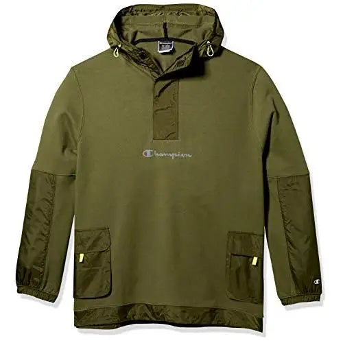 Champion Sideline 1/2 Zip Pullover-Chest Reflective Script Mens Active Hoodies Color: Cargo Olive | 100% Authentic