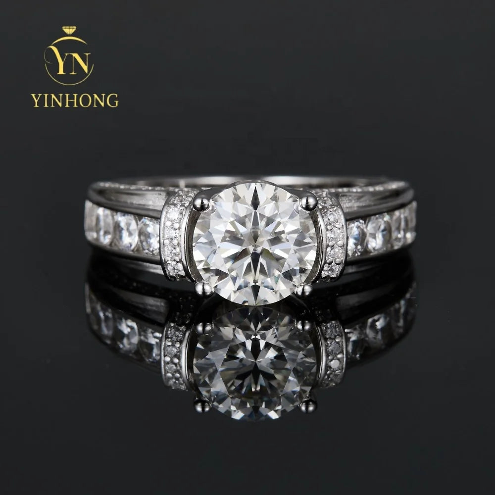 High Quality Wedding Jewelry  S925 Silver Moissanite Men's Patterned Rings Round Cut for Men's Wedding Engagement Ring