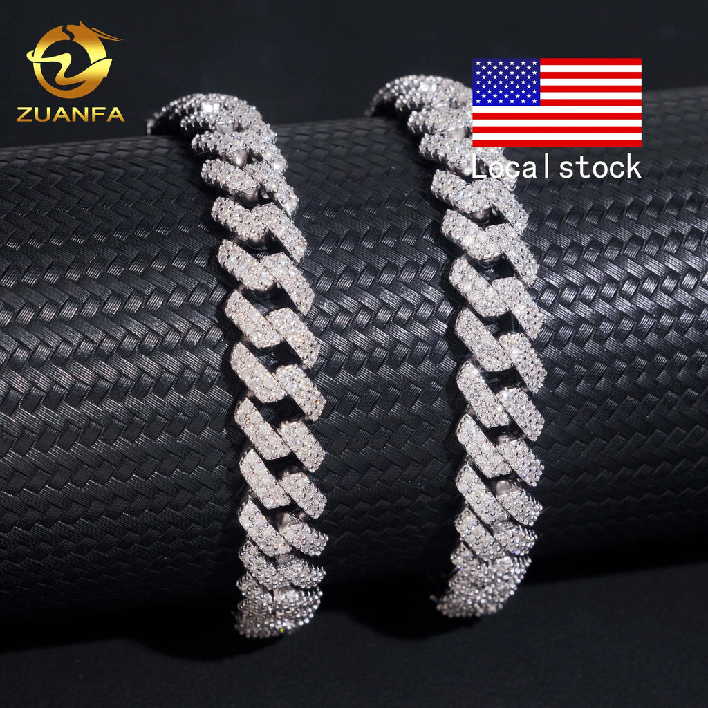Hip Hop Jewelry 10MM Moissanite Diamond Bracelet 95Silver Iced Out Moissanite Cuban Link Bracelet USA Local Stock