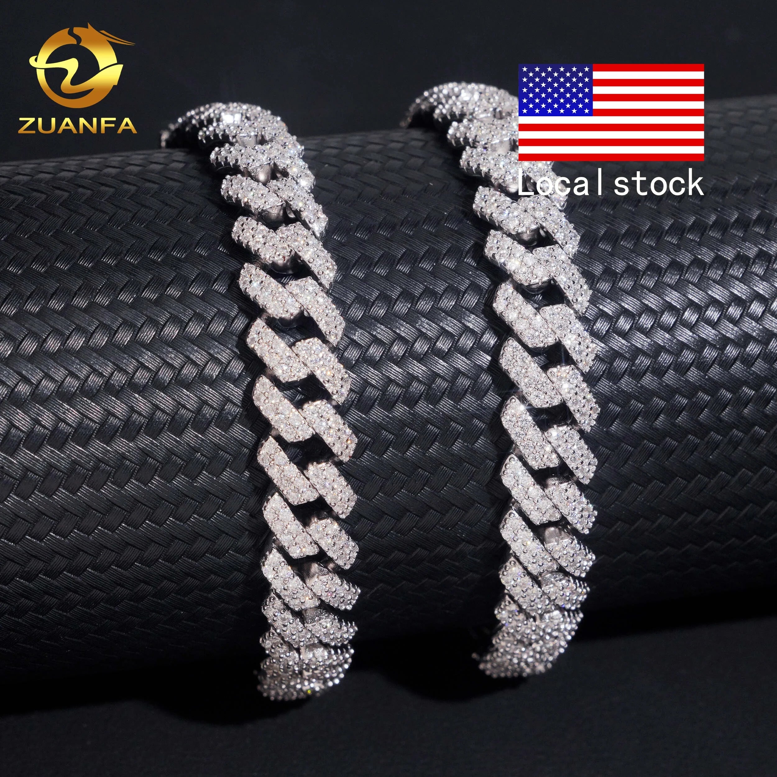 Hip Hop Jewelry 10MM Moissanite Diamond Bracelet 95Silver Iced Out Moissanite Cuban Link Bracelet USA Local Stock