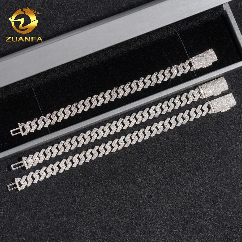 Hip Hop Jewelry 10MM Moissanite Diamond Bracelet 95Silver Iced Out Moissanite Cuban Link Bracelet USA Local Stock