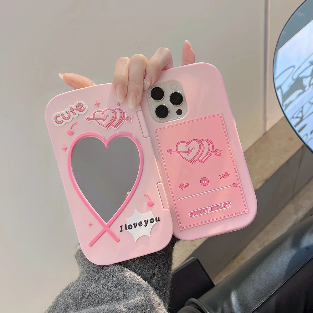 Funda 3D Estilo Flip Book para iPhone — Silicona Suave con Espejo