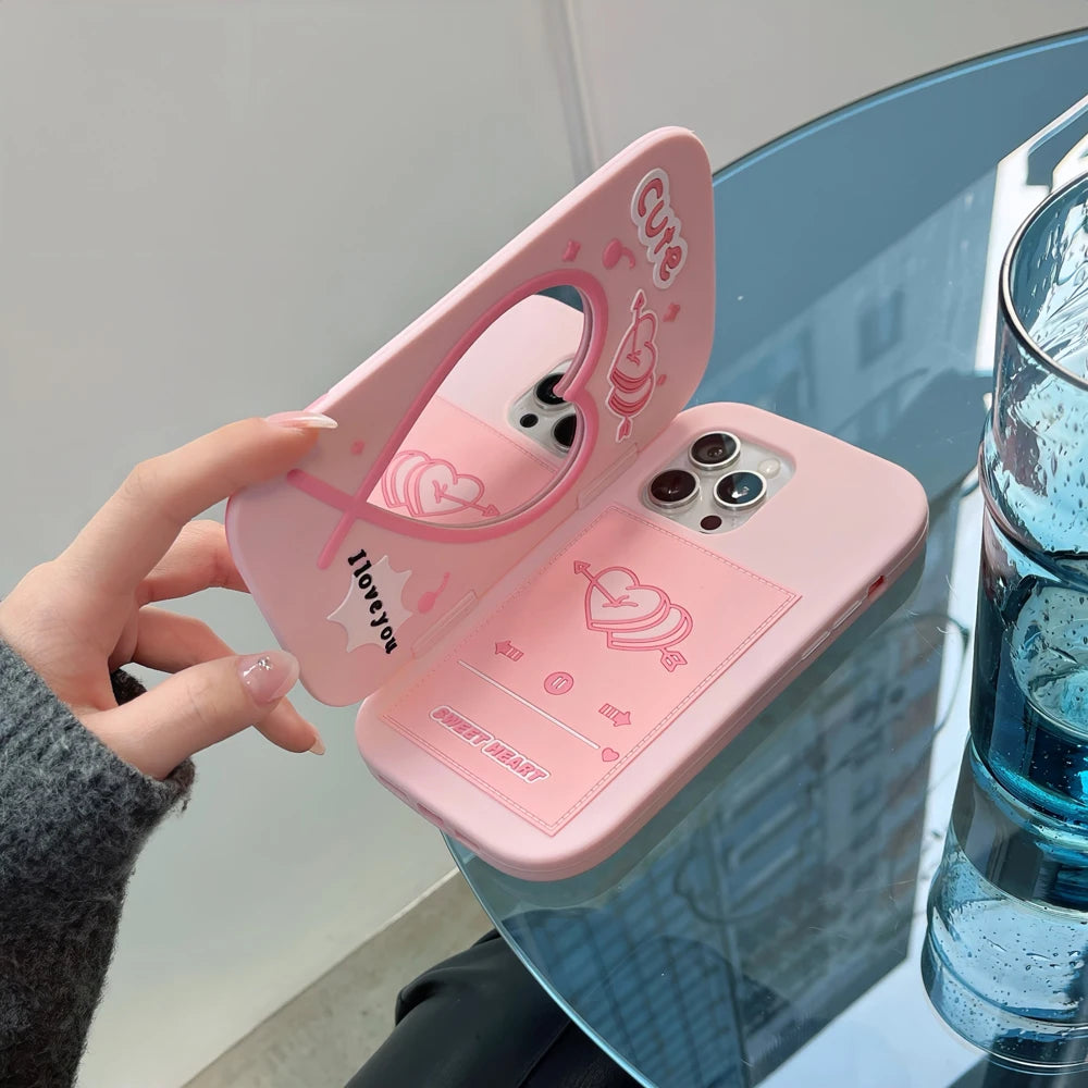 Funda 3D Estilo Flip Book para iPhone — Silicona Suave con Espejo