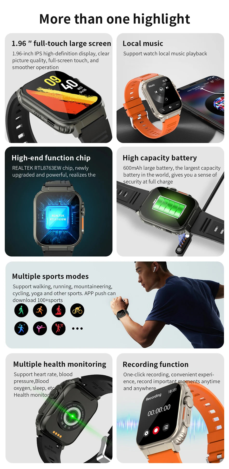 LIGE-reloj inteligente para hombre y mujer, accesorio de pulsera resistente al agua con Bluetooth, llamadas, Batería grande de 600Mah, seguimiento de actividad deportiva, música Local, 100