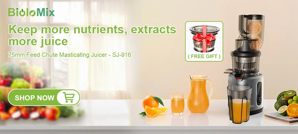 Exprimidor de prensa en frío BioloMix, con conducto de alimentación de 130 mm, apto para frutas y verduras enteras, alto rendimiento de jugo, exprimidor de masticación lenta sin BPA