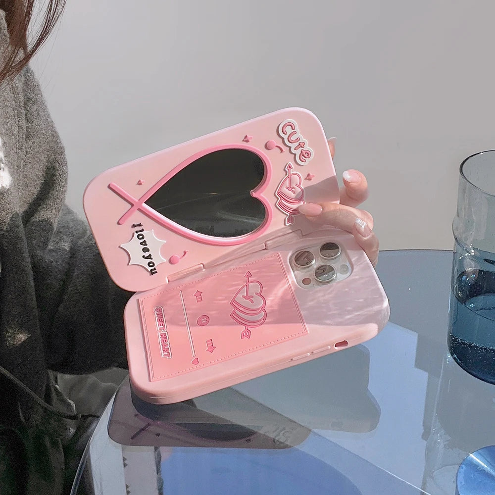 Funda 3D Estilo Flip Book para iPhone — Silicona Suave con Espejo
